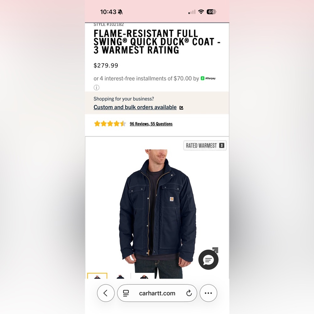 Carhartt Men's navy FR full swing jacket